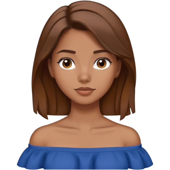 Girl with hair brown and shirt without shoulders clor blue marine and her skin medium brown and white emoji