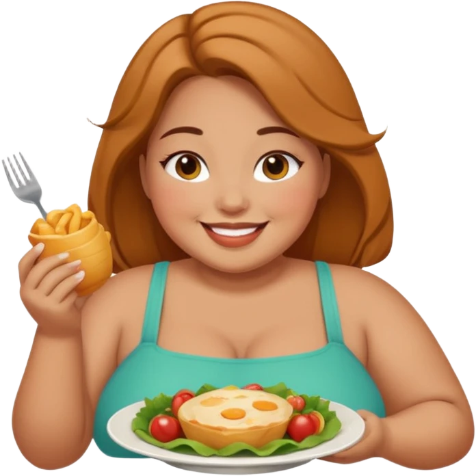 smiling plus size girl enjoying food emoji