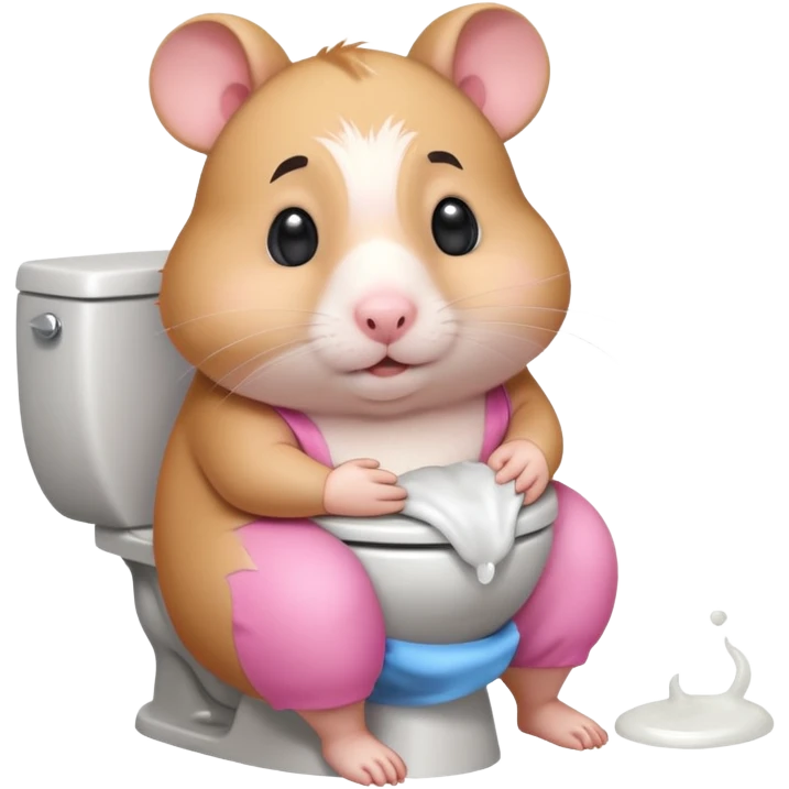 Cute chubby cartoon-style hamster sitting on toilet pooping looking as if he had an accident emoji