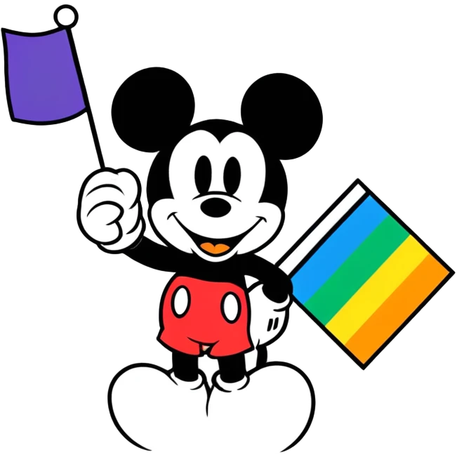 Mickey Mouse holding Pride flag emoji