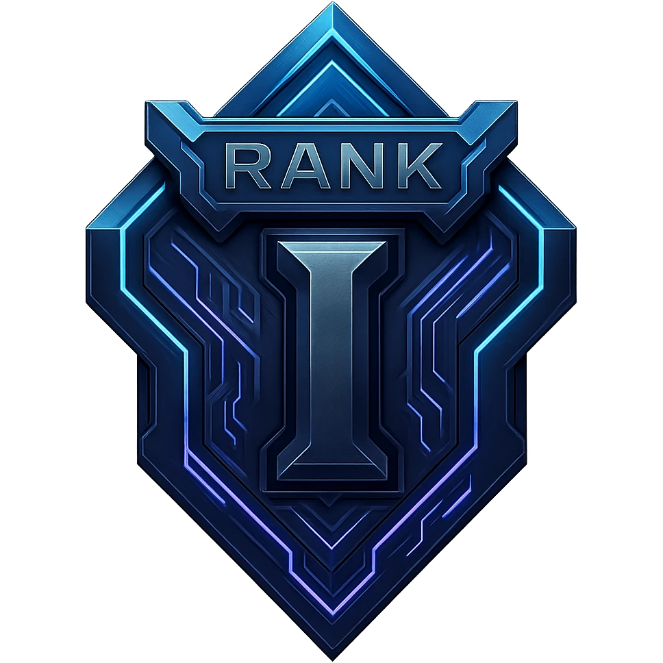 a metal insignia badge for a "rank I", space scifi-futuristic cyberpunk futurepunk emoji
