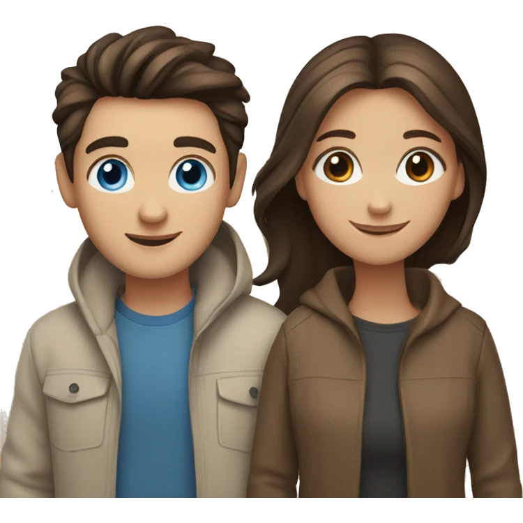 Happy couple: girl with blue eyes, brown hair and boy with brown eyes, black hair  emoji