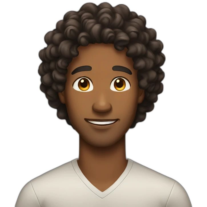 brown skin man with long black curly hair emoji