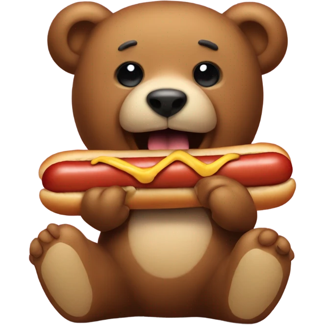 Teddy bear eating a small hotdog emoji
