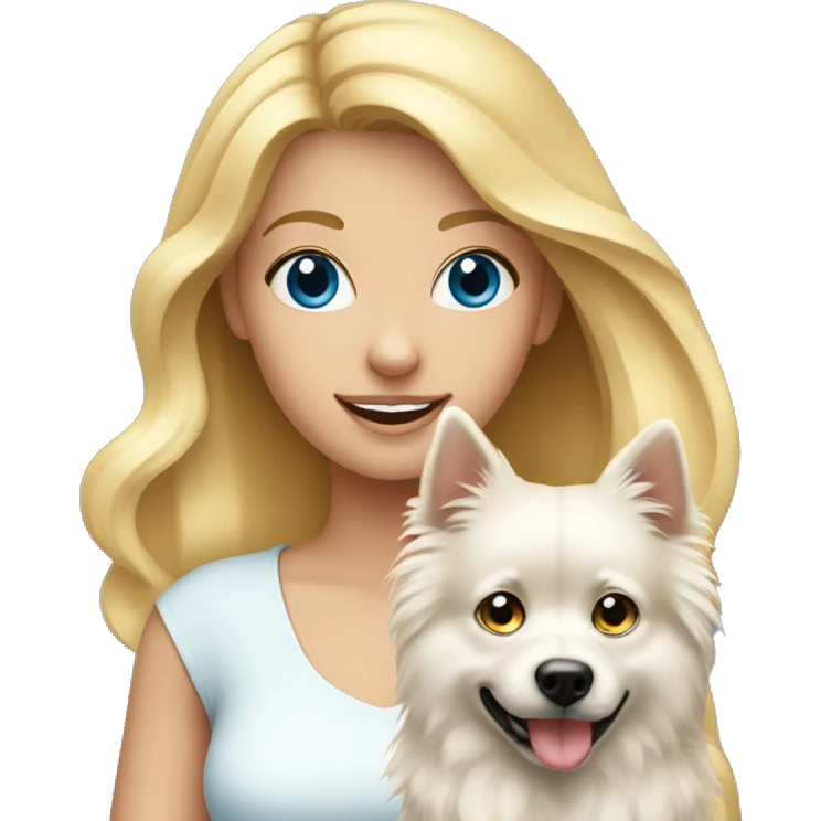 Blonde girl blue eyes holding spitz  emoji