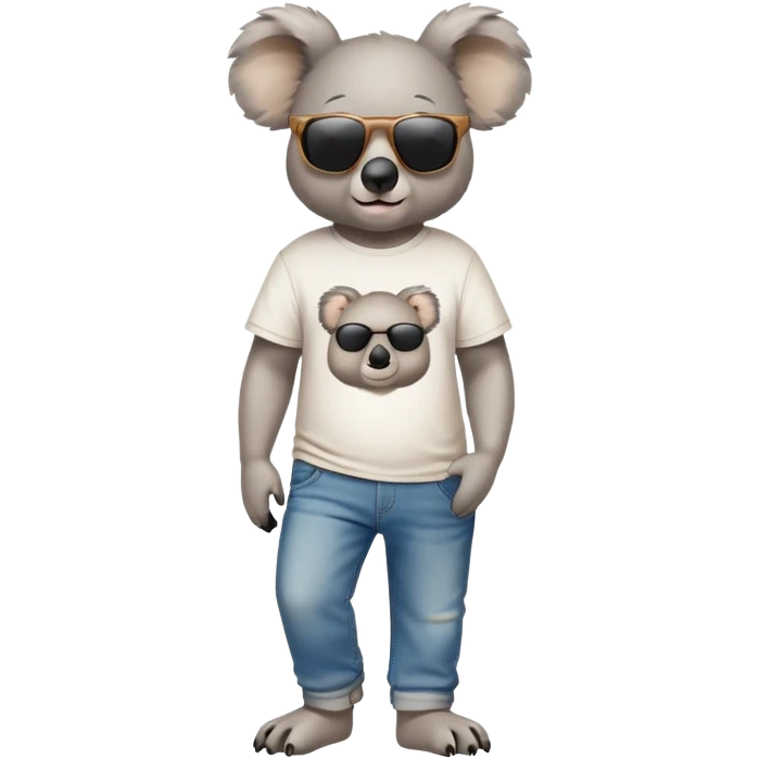 anthropomorphised koala in a 'Go' t-shirt and jeans with dark sunglasses walking upright, relaxed pose emoji