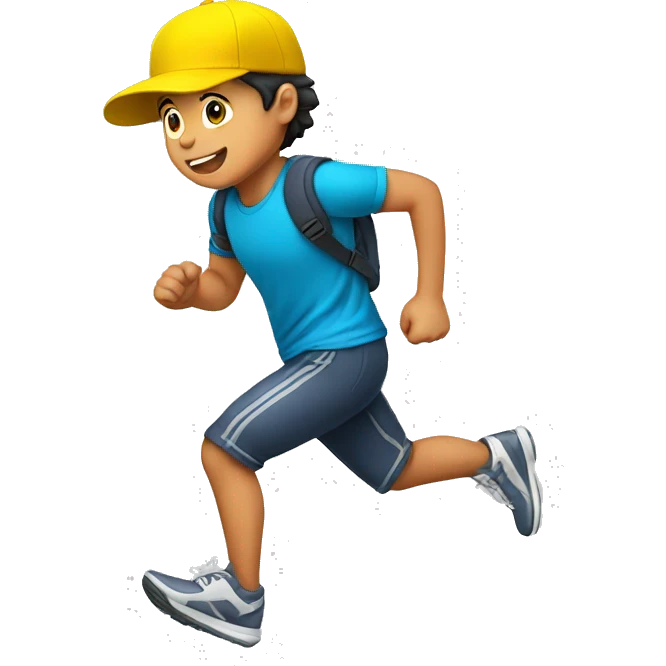 Niño blanco corriendo con gorra amarilla emoji