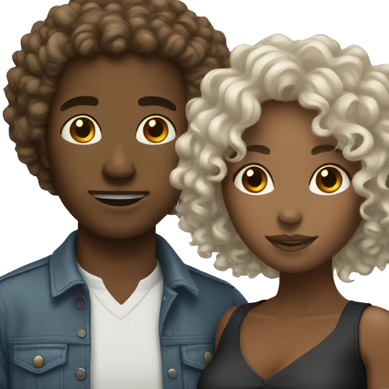 Black woman white man couple curly hair emoji