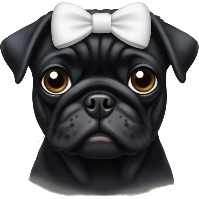 A black pug with a white bow on its head emoji