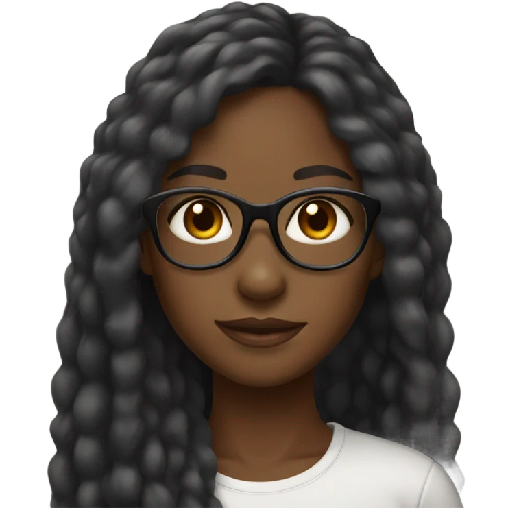 black girl and long hair with glasses, smooth skin, brown eyes. emoji