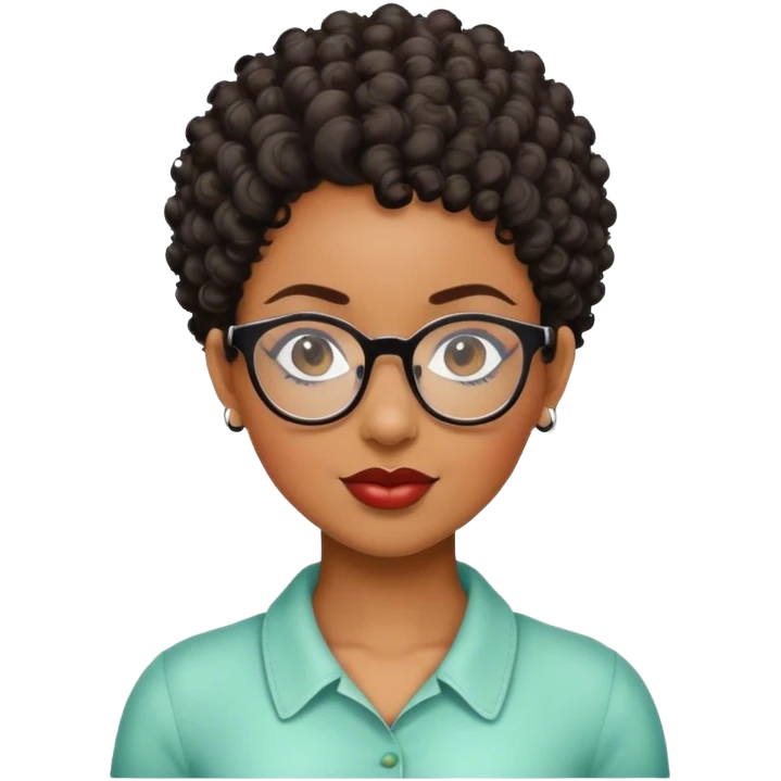 woman pixie curly cut black hair with glasses emoji