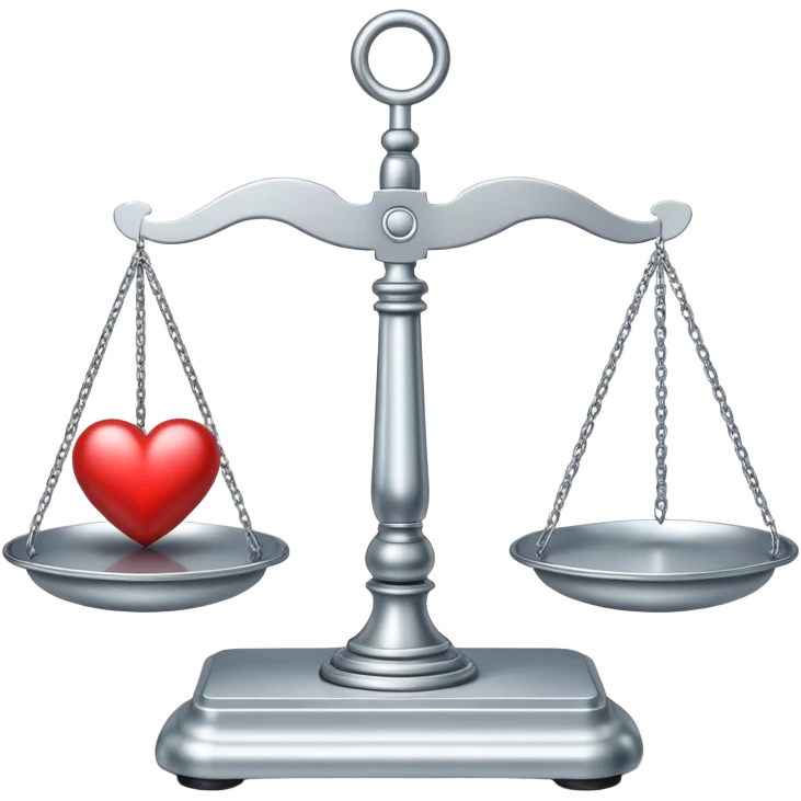 balanced scale with brain on one side and heart on the other side, perfectly balanced emoji