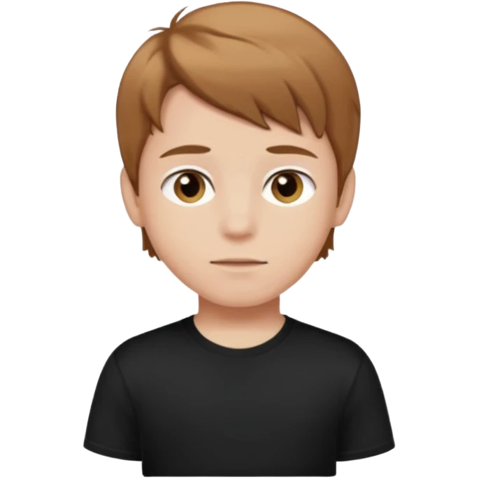 A boy with light brown hair and brown eyes and white skin and black t shirt  emoji
