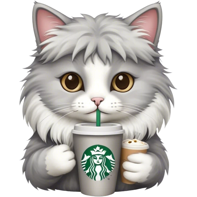 Cat with starbucks and phone emoji