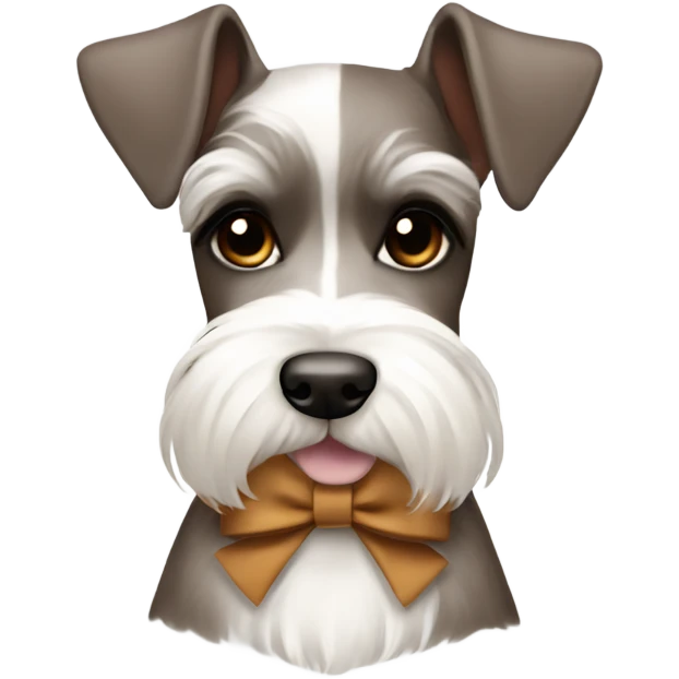White and brown mini schnauzer  with bows emoji