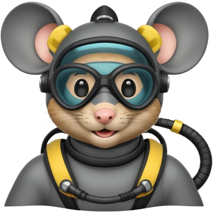 a mouse head with scuba gear (scuba mask and snorkel) emoji