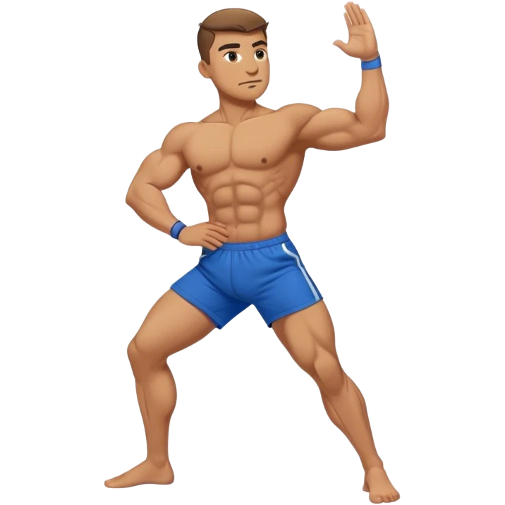 buff man blue shorts warrior-II-yoga emoji