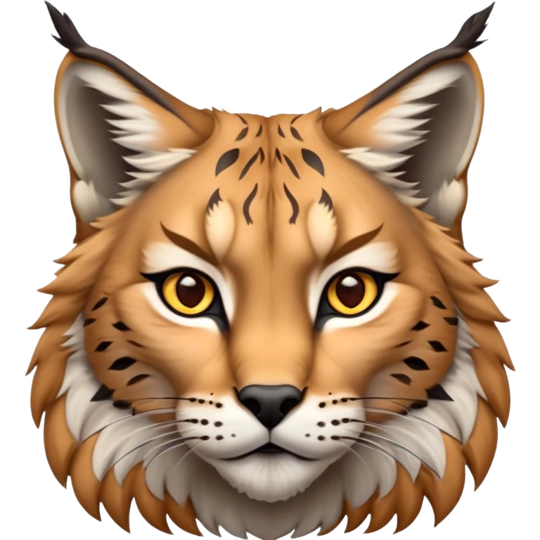 Cinematic-Noble realistic-Lynx-Portrait-Emoji – Poised and regal, with a strong, agile build and a strikingly patterned fur of warm tawny fur accented by bold black ear tufts, deep-set, intelligent amber eyes, simplified yet sharp and sophisticated. zoomed out to show shoulders emoji