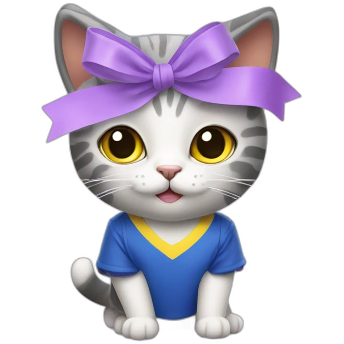 CAT WITH A LILAC RIBBON and dressed as the soccer team of the Las Palmas Sports Union emoji