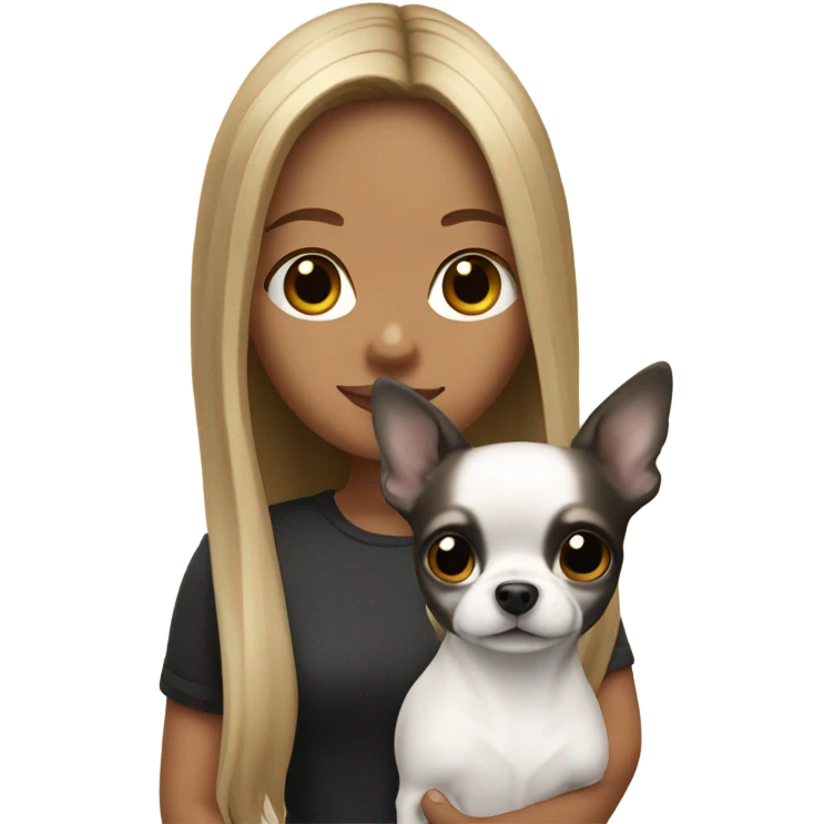 long dark blond hair Thai girl with Chihuahua black and white. emoji