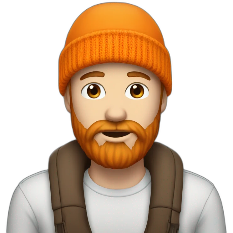 white guy with brown-orange beard, blue eyes and an orange beanie emoji