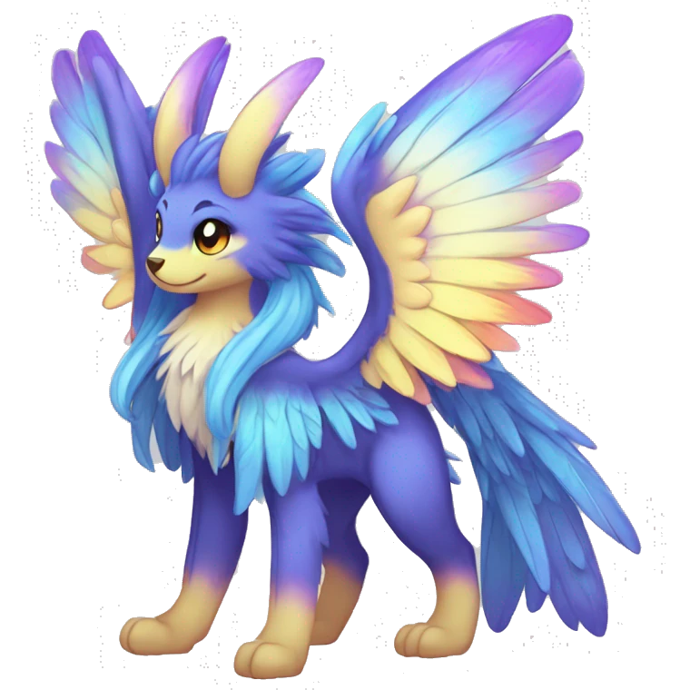 Anthro Sona Cool Cute Adorable Colorful Shy Winged Shiny Fakemon-Fantasy-Creature With Long Hair-Mane Full Body emoji