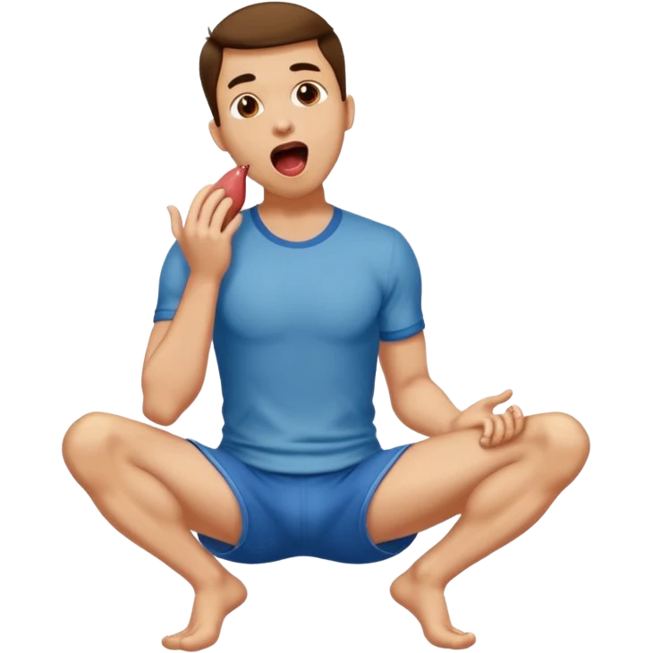 man on his knees with his mouth open and tongue out as a beautiful foot is coming from above him to be placed in his mouth full body emoji