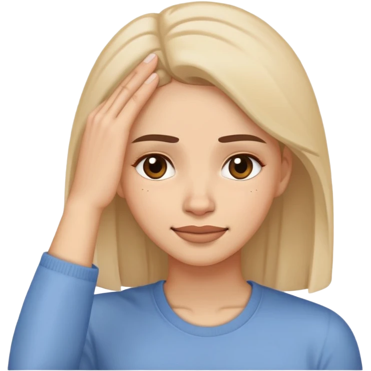 Woman propping up her tired face with hand, with a little smile emoji