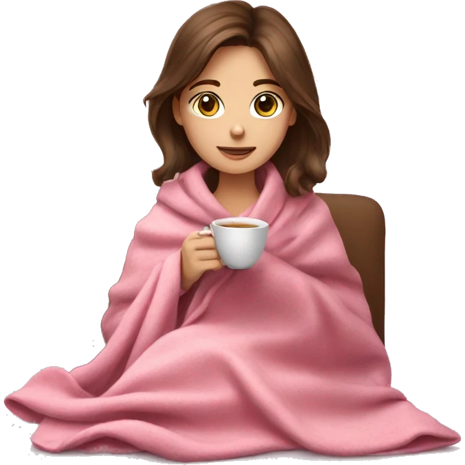 brown hair girl drinking tea with cozy pink blanket emoji