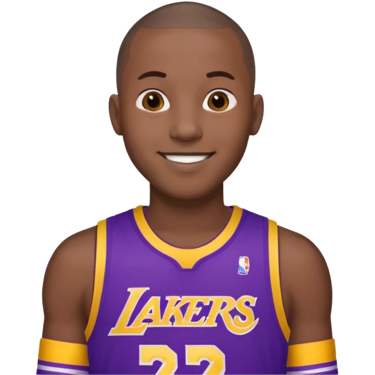 ["Black male, buzzcut, wearing a purple Lakers jersey."] emoji
