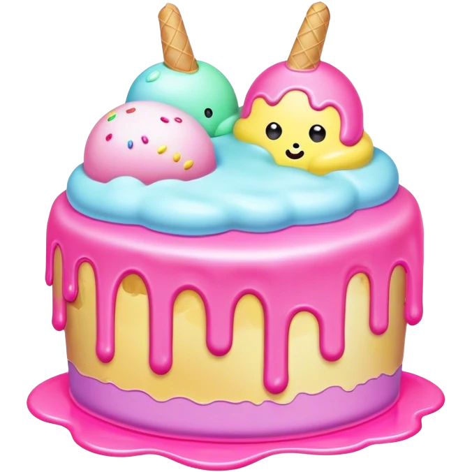 Melted neon kawaii pastel ice cream cake emoji