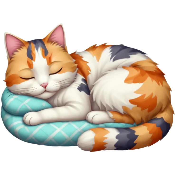 full body colourful light patched calico + white tabby cat sleeping emoji
