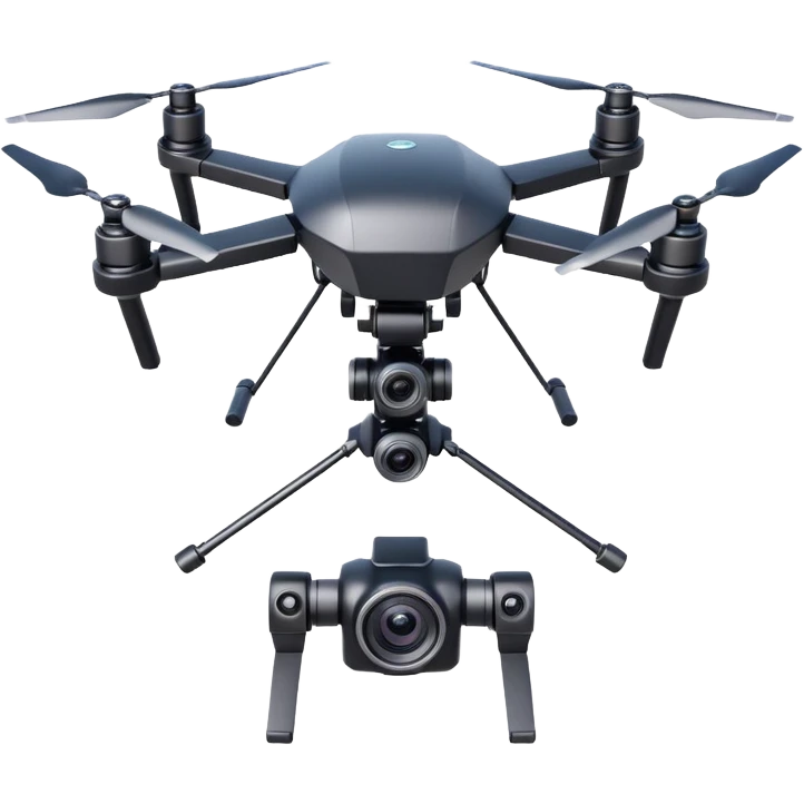 professional camera drone object icon, stabilized gimbal camera, large lens, futuristic drone body, 3D cartoon, mobile game icon style, centered, clean background, no text, no watermark
  emoji