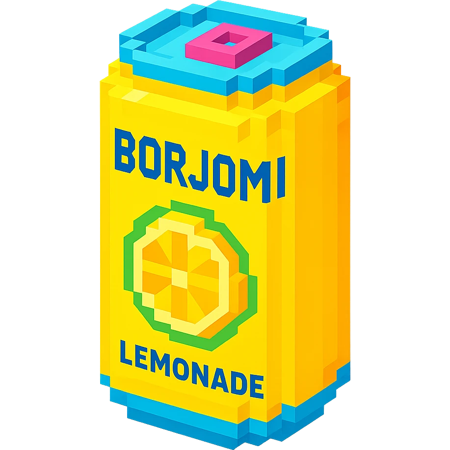 Borjomi lemonade can with a minimalist design, using bright colors and clean lines emoji