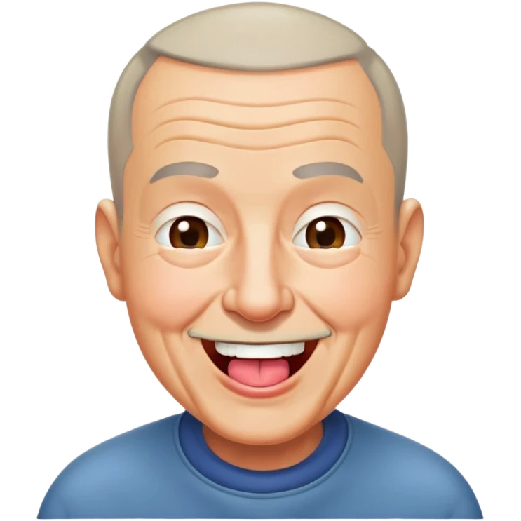 Nam, 70 tuổi, đầu đinh, nhắm 1 mắt, cười tươi, lè lưỡi emoji