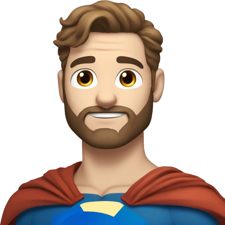 White superman, redish hair, blue eyes, redish brownish facial hair, very handsome, scruffy beard, whole body emoji