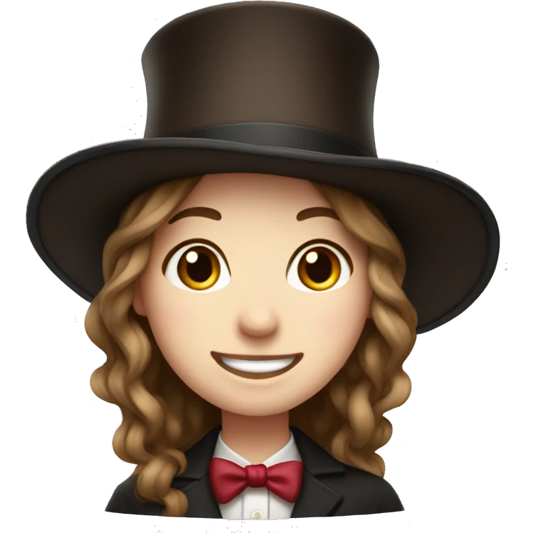 happy white girl - brown hair- magician- top hat emoji
