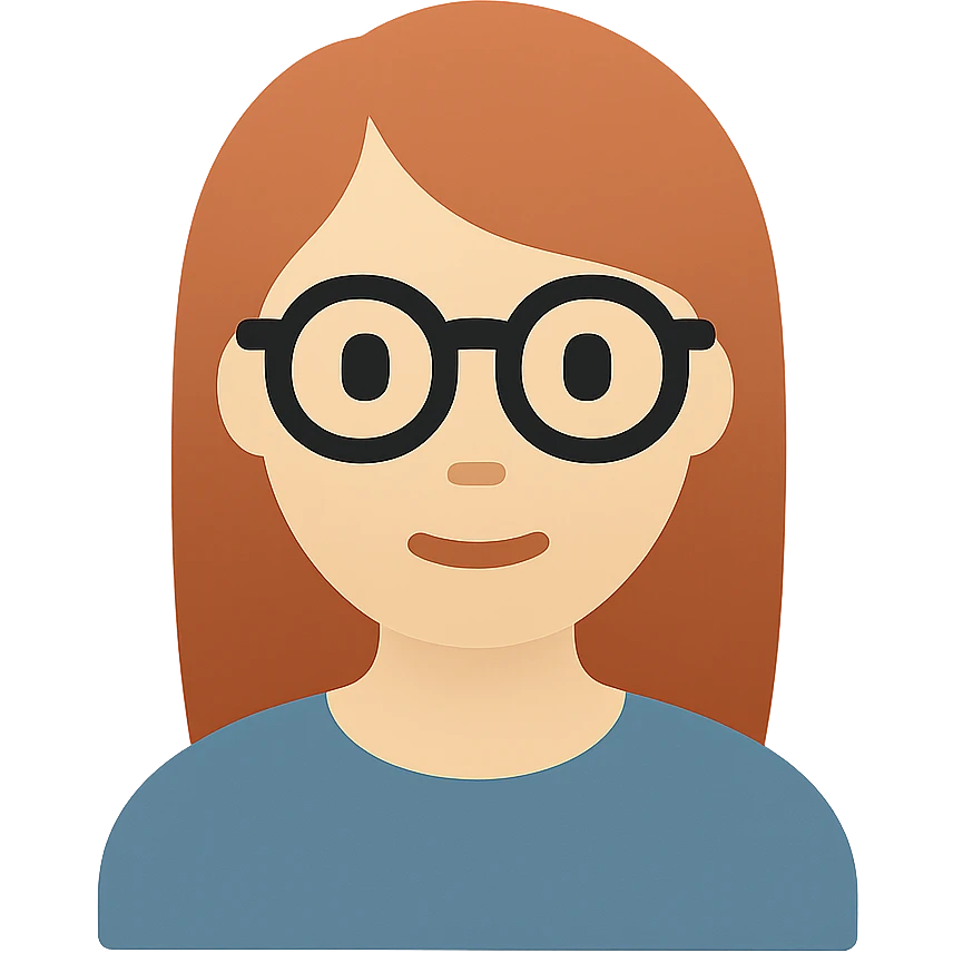color icon style of a woman with long copper hair, fair skin, and glasses emoji