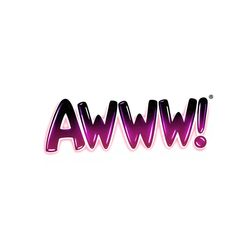 the word 'AWWW!' in neon style, glowing letters, vibrant colors, dark background, hand-drawn look emoji