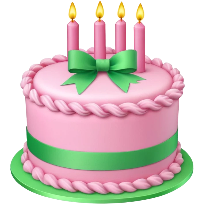 Pink Birthday cake with some green ribbons in 3D emoji