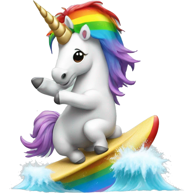 A unicorn pooping a rainbow while surfing emoji