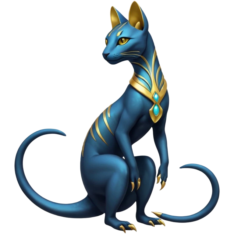 Futuristic Ethereal Beautiful Salandit-Bastet-Fakémon-hybrid-creature (full body)  emoji