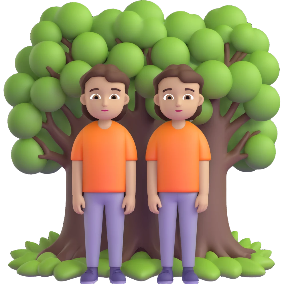 boy with brunette hair brown eyes and tree behind emoji
