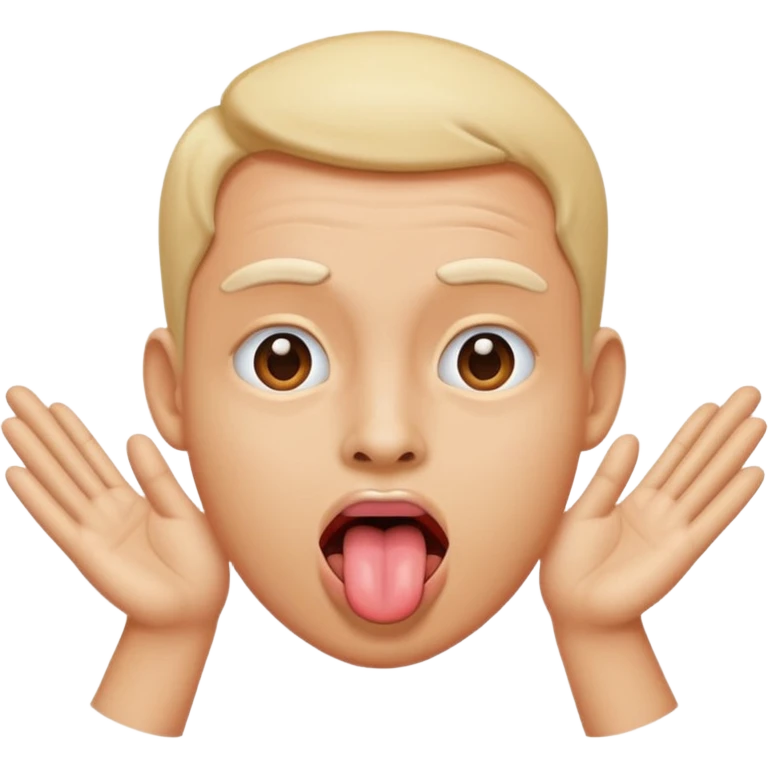 Sticking tongue out with hands gliding through emoji
