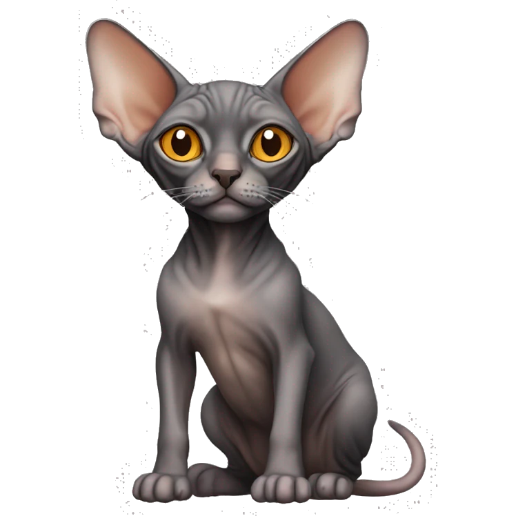 Sphynx cat , dark brown and gray colour , orange nose , emoji