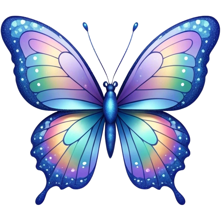 Pastel sparkly indigo glittery iridescent rainbow transparent butterfly with detailed intricate patterns emoji