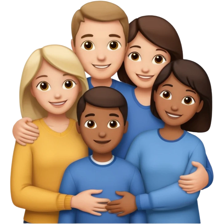 family of 5 hugging each other emoji