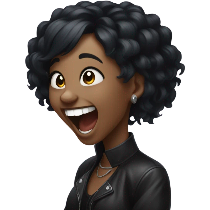 Black hair goth girl laughing out loud emoji