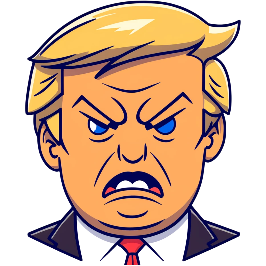 Donald Trump with an angry facial expression emoji