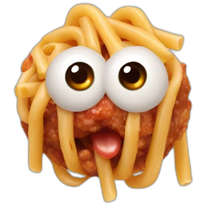 Pasta with a meatball on its head with eyes emoji